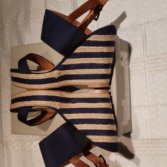French Blu New POPEYE Espadrille Platform Wedge Sandal NIB Navy Tan Women's 40 - Picture 12 of 14